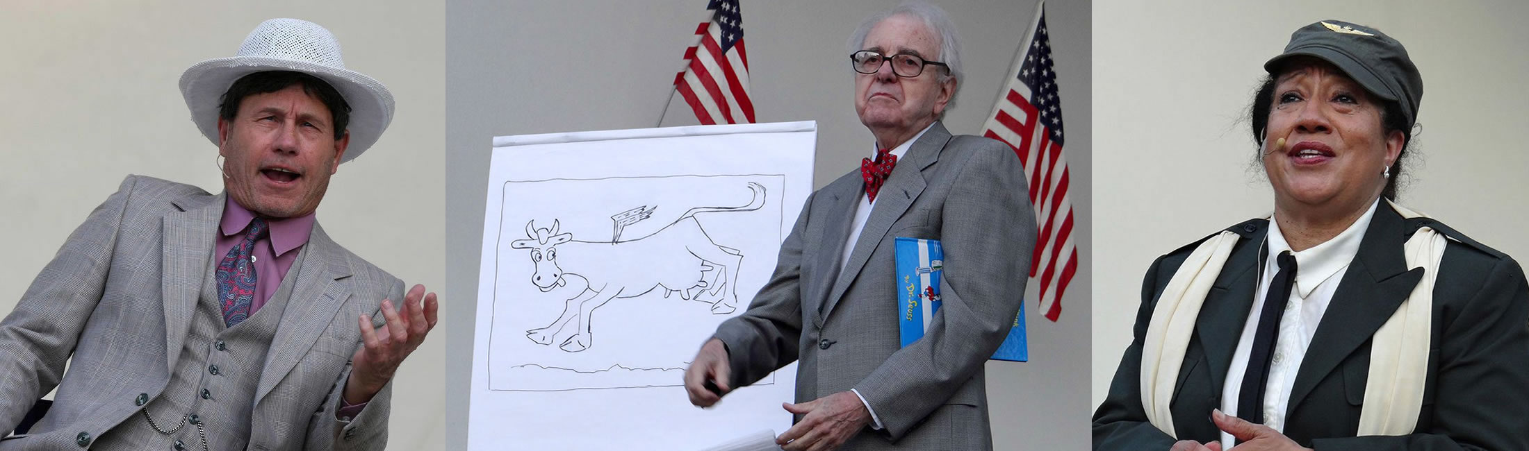 Chautauqua header of 3 scholars in period costume