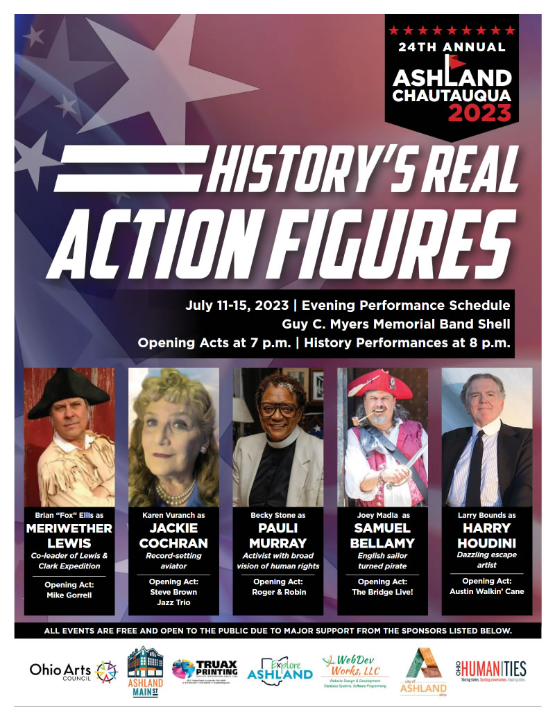 Chautauqua 2023 graphic with the theme History's Real Action Figures
